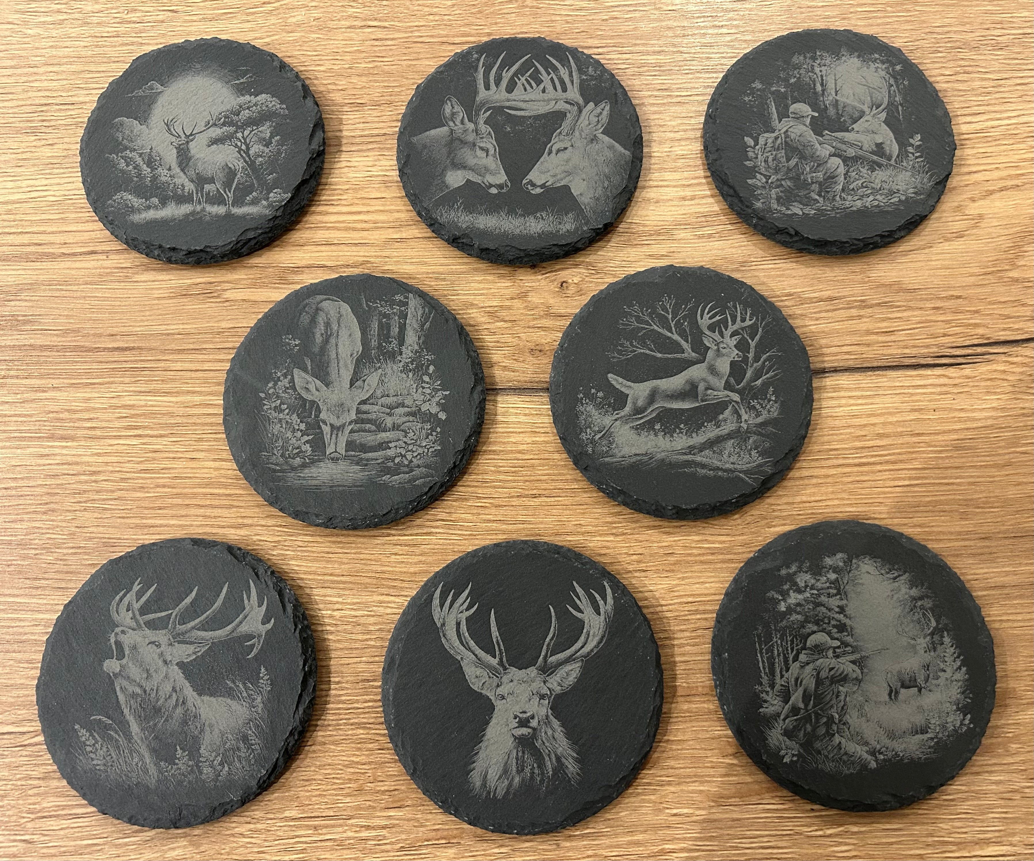 Dessous de verre en ardoise gravés – Motifs nature & chasse